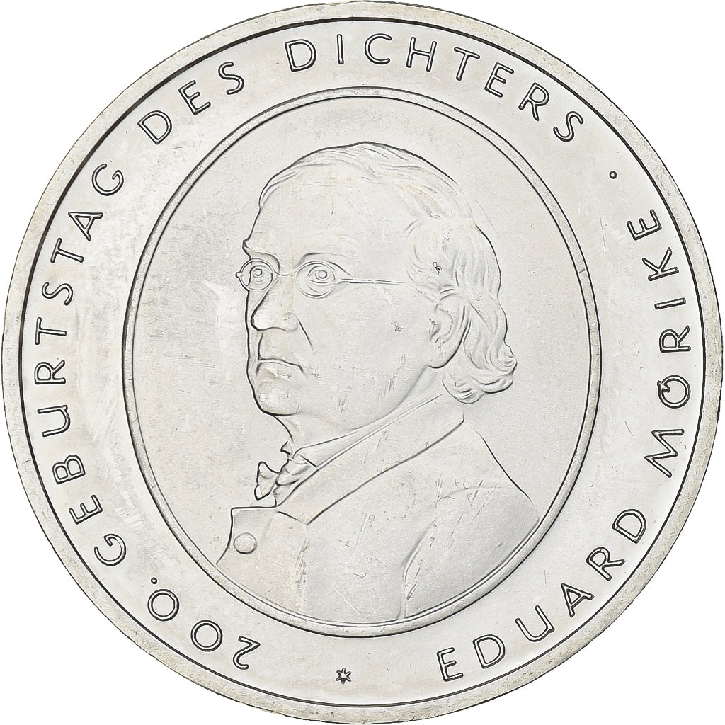 Germany, 10 Euro, Eduard Mörike, 2004, Stuttgart, Silver, MS(63), KM:233