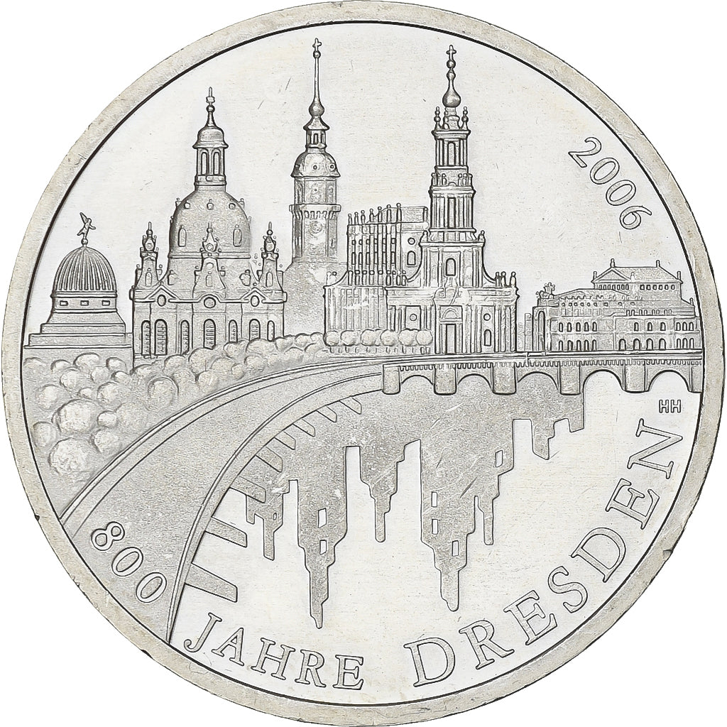 Germany, 10 Euro, 800 Years of Dresden, 2006, Berlin, Silver, MS(63), KM:246