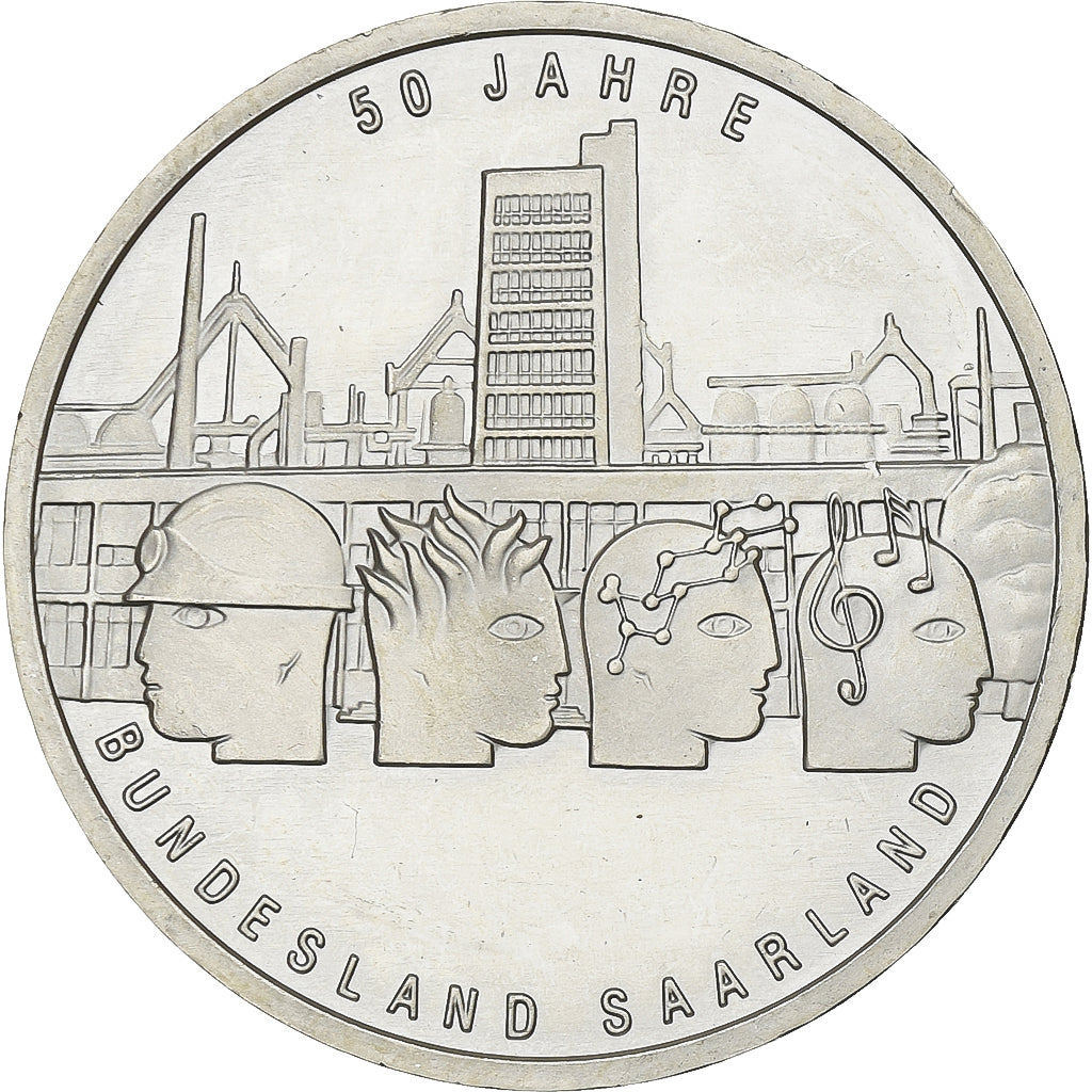 Allemagne, 10 Euro, 50e Anniversaire du Saarland, 2007, Munich, Argent, SPL