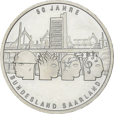 Allemagne, 10 Euro, 50e Anniversaire du Saarland, 2007, Munich, Argent, SPL