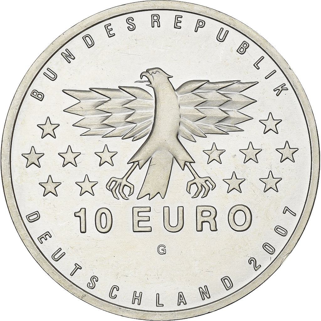 Allemagne, 10 Euro, 50e Anniversaire du Saarland, 2007, Munich, Argent, SPL