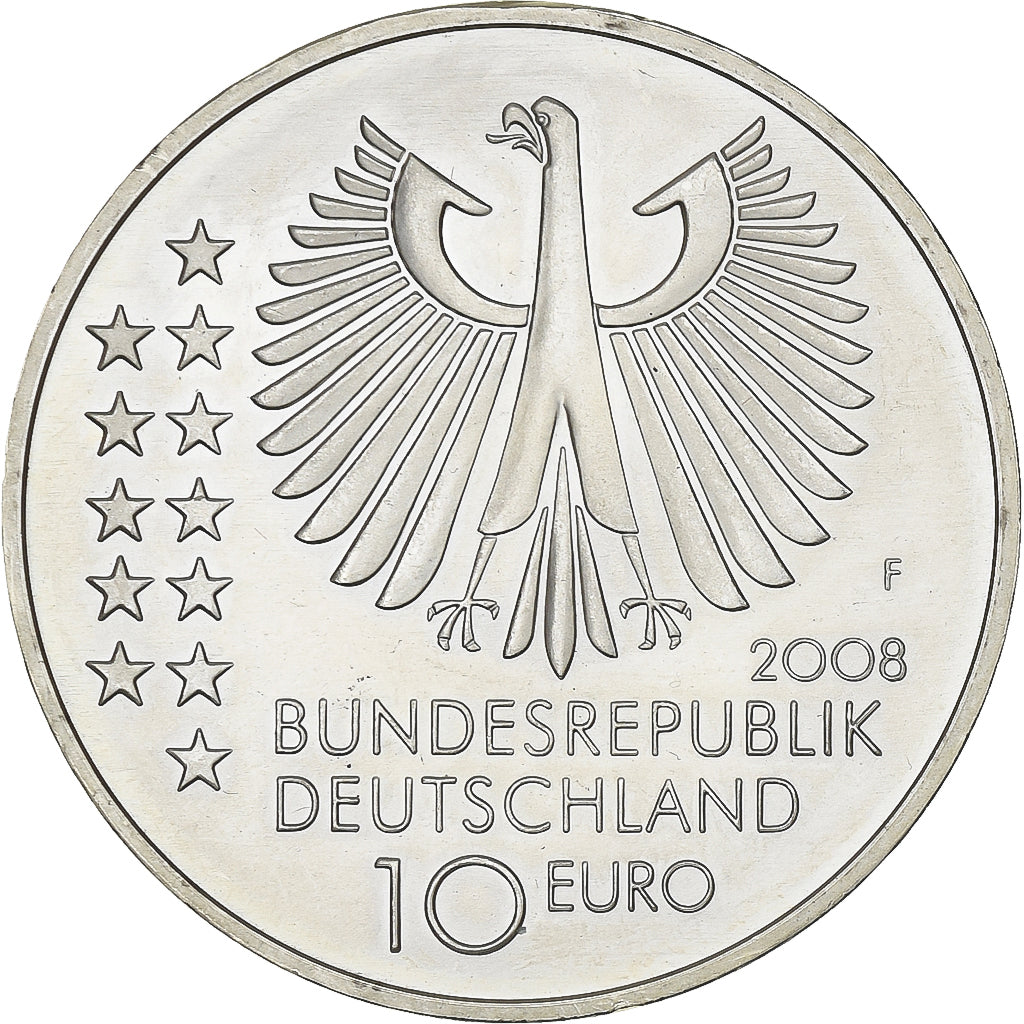 Alemania, 10 Euro, Max Planck, 2008, Stuttgart, Plata, SC, KM:272