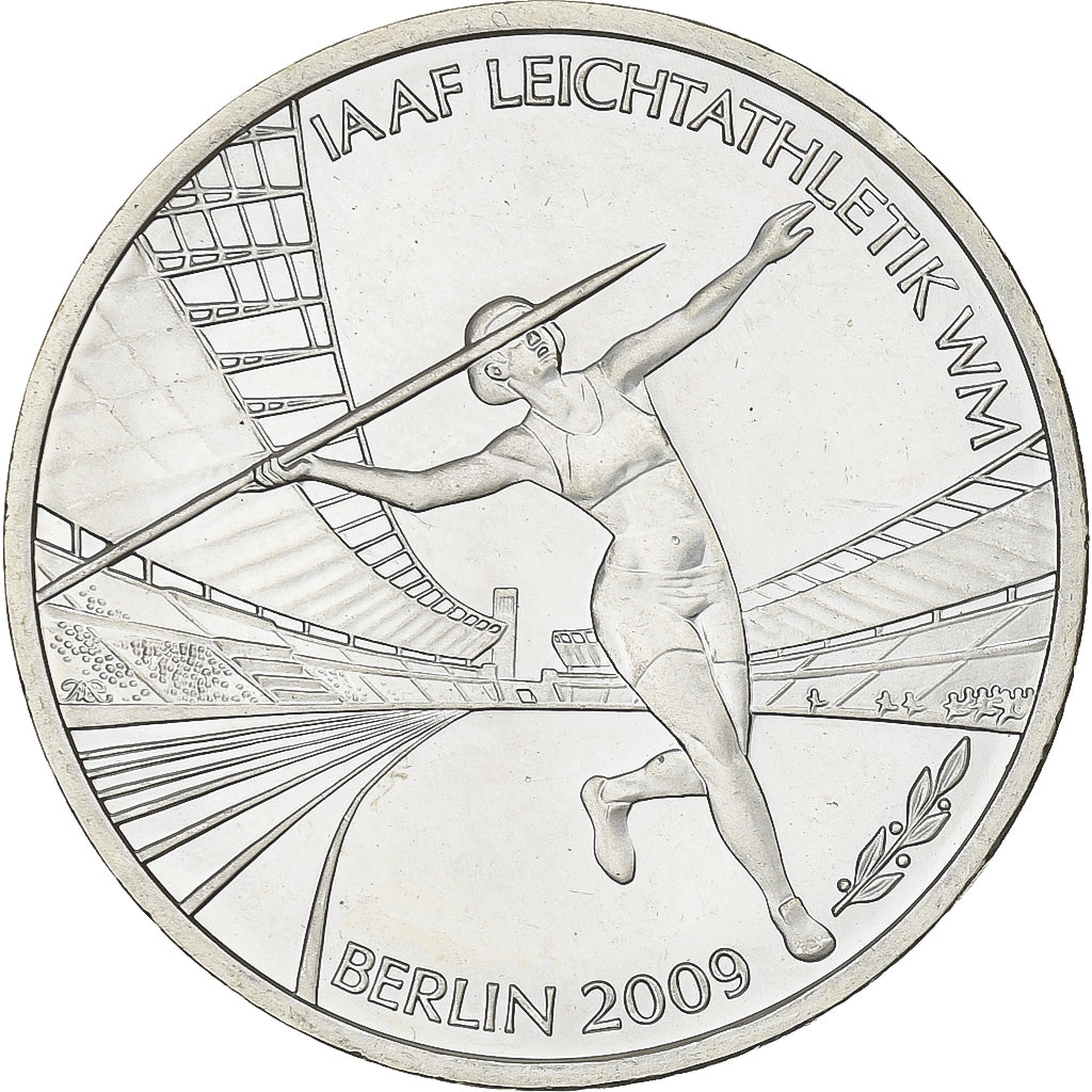 Alemania, 10 Euro, Athlétisme, 2009, Stuttgart, Plata, SC, KM:279