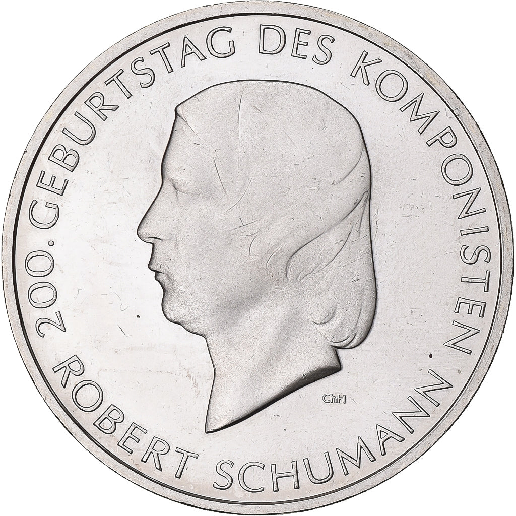 Alemania, 10 Euro, Robert Schumann, 2010, Hambourg, Plata, SC, KM:288