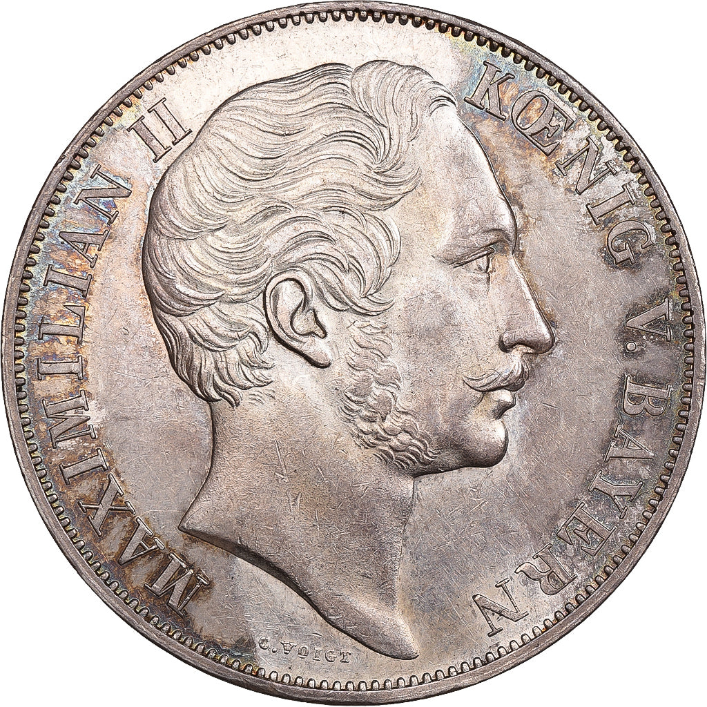 Kingdom of Bavaria, Maximilian II, 2 Gulden, 1855, Munich, Silver, AU(55-58)