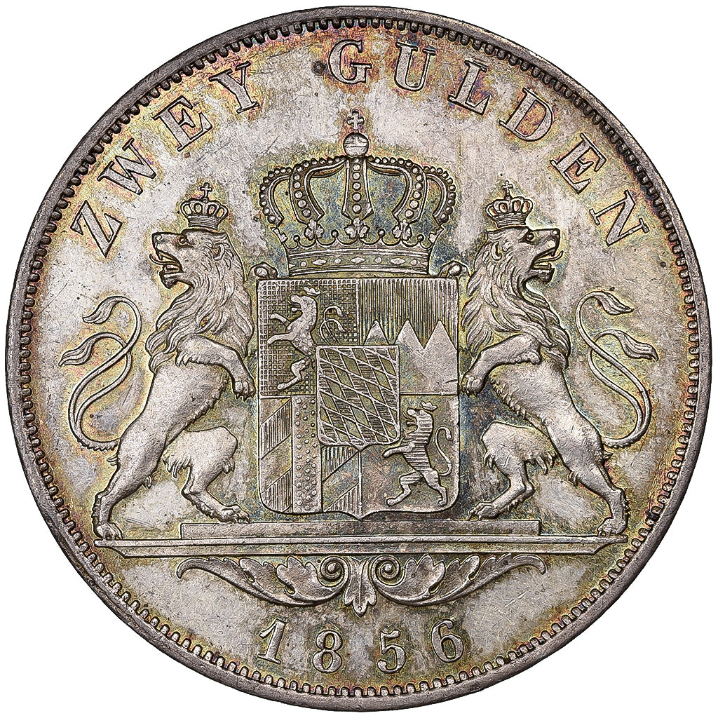 Kingdom of Bavaria, Maximilian II, 2 Gulden, 1856, Munich, Prata, MS(63), KM:828