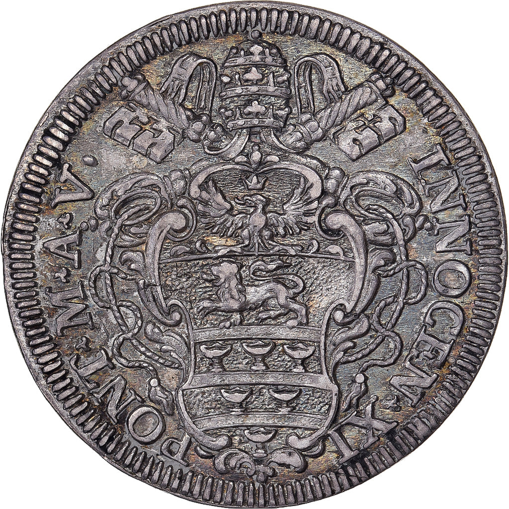 Papal States, Innocent XI, Giulio, 1680, Rome, Silver, AU(55-58), KM:420