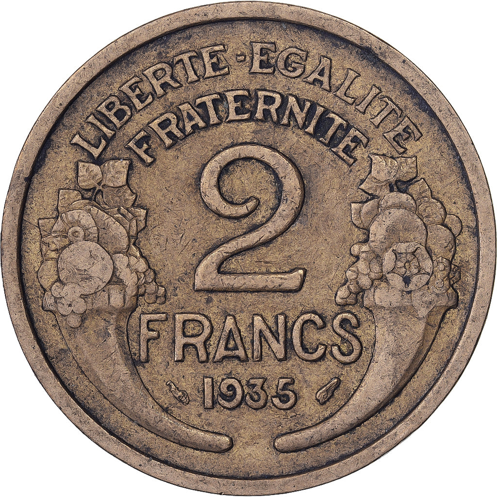 Francia, 2 Francs, Morlon, 1935, Paris, Rame-alluminio, MB+, Gadoury:535