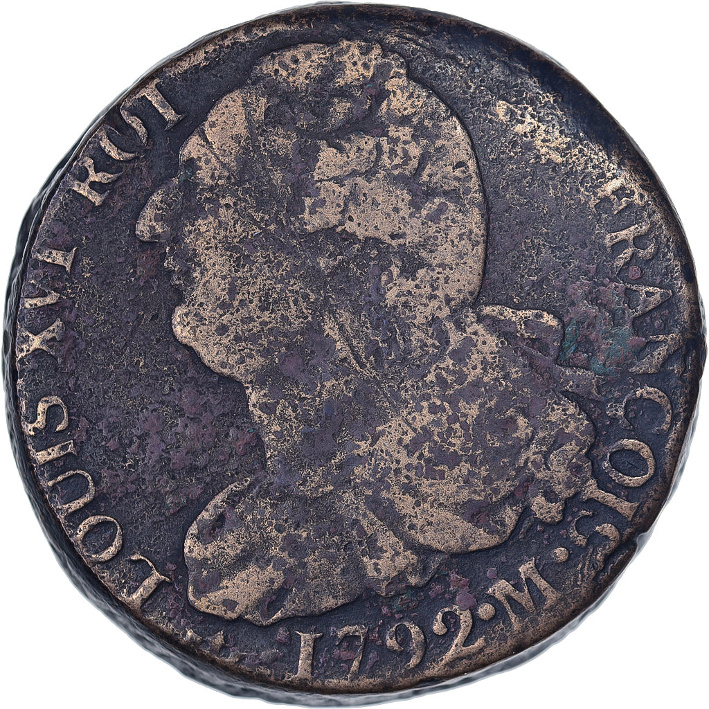 France, Louis XVI, 2 sols François, 1792 / AN 4, Toulouse, Métal de cloche