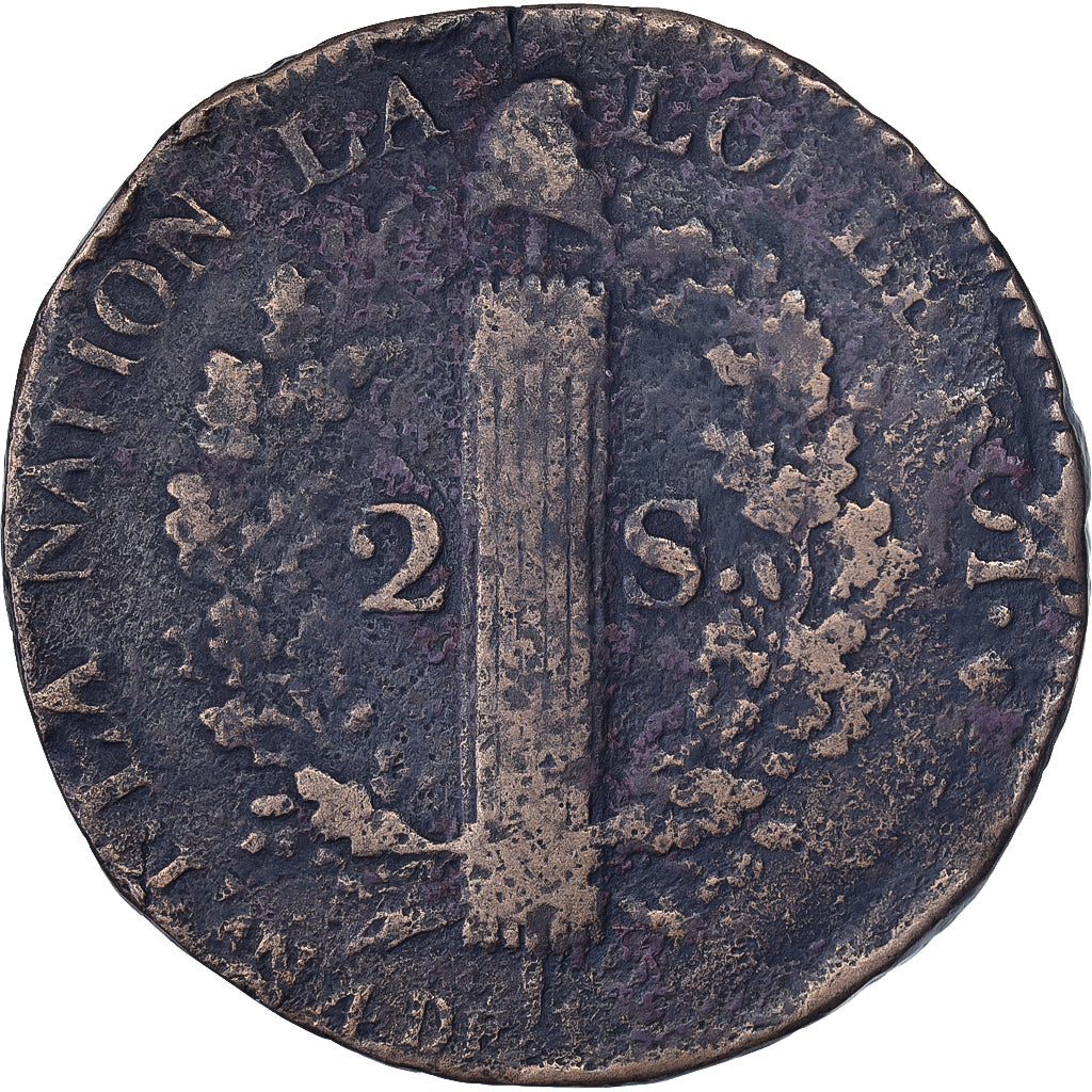 France, Louis XVI, 2 sols François, 1792 / AN 4, Toulouse, Métal de cloche