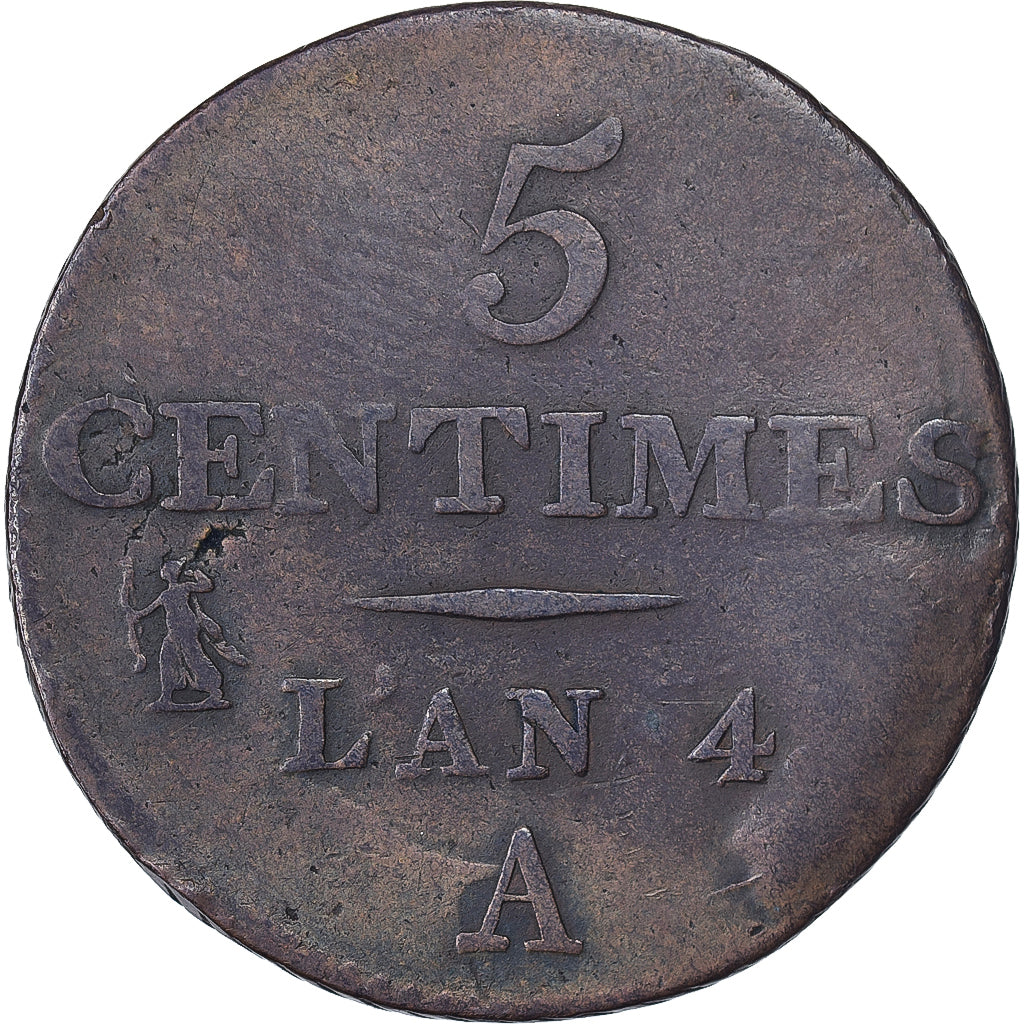 France, 5 Centimes, Dupré, AN 4, Paris, Copper, VF(20-25), Gadoury:124