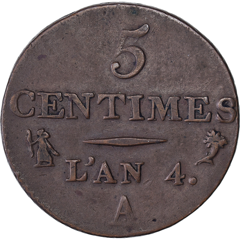 France, 5 Centimes, Dupré, AN 4, Paris, Copper, VF(30-35), Gadoury:124