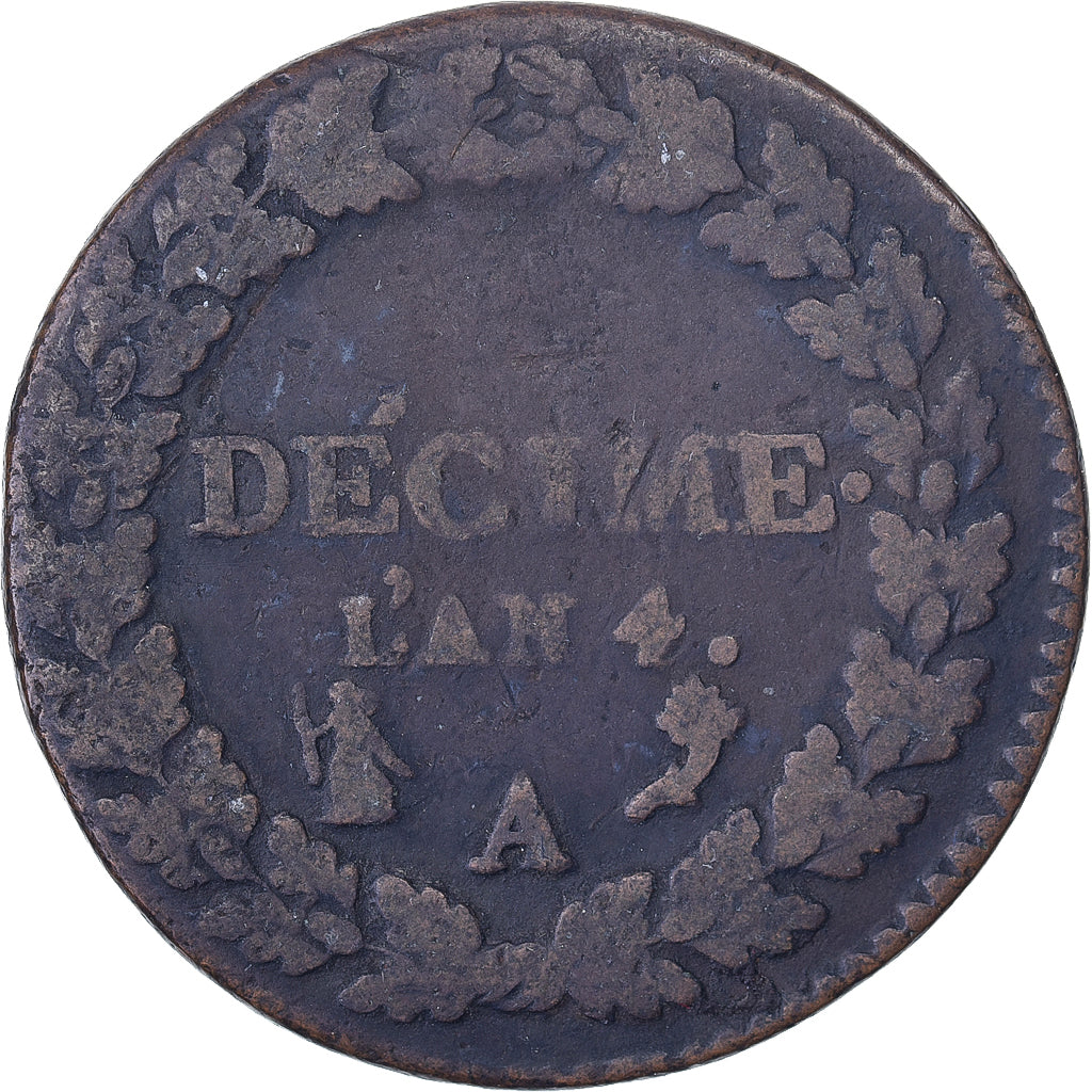 Francia, 1 Décime, Dupré, AN 4, Paris, Rame, MB, Gadoury:184