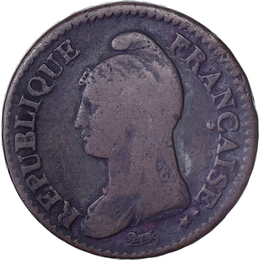 Francja, 1 Décime, Dupré, AN 4, Paris, Modification du 2 décimes, Miedź