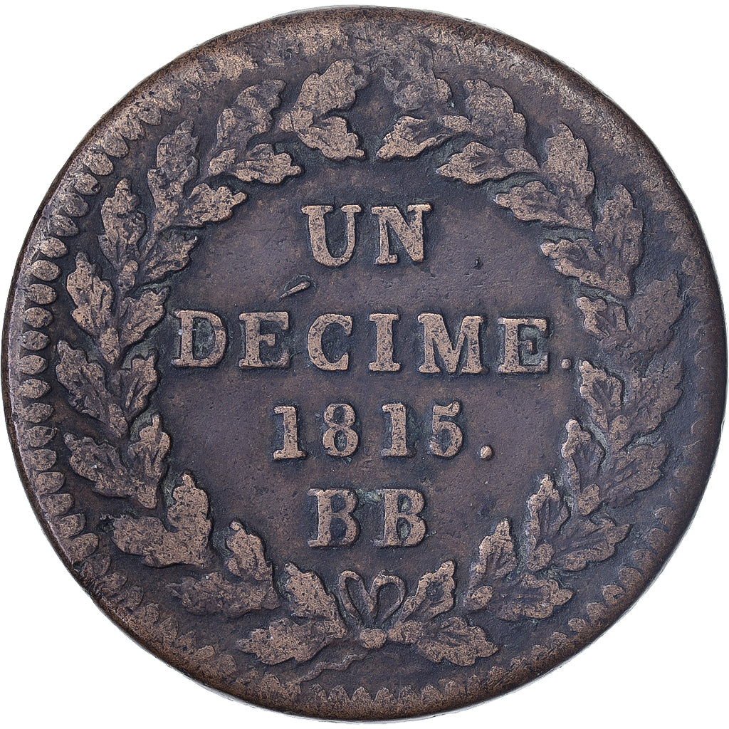 France, Louis XVIII, 1 Décime, 1815, Strasbourg, Bronze, VF(20-25)