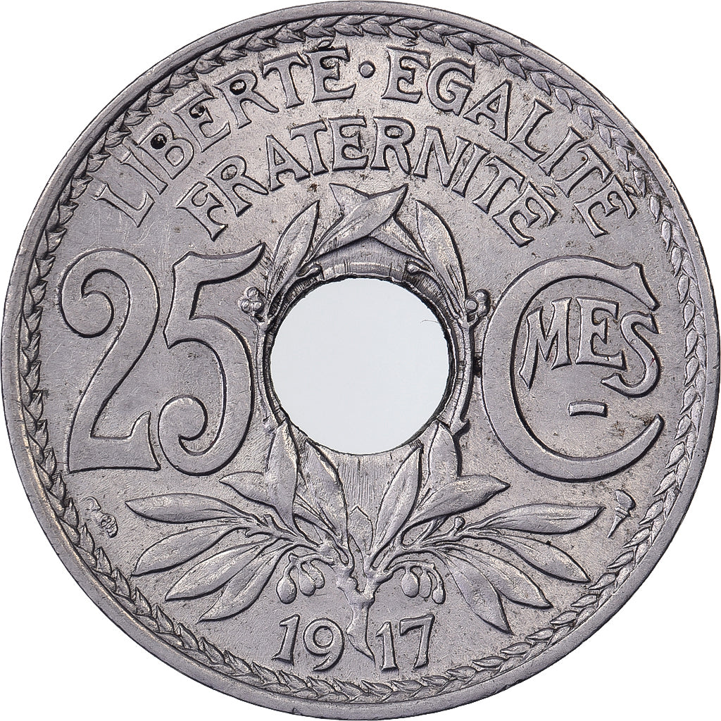 Frankrijk, 25 Centimes, Lindauer, 1917, Paris, Nickel, PR+, Gadoury:379
