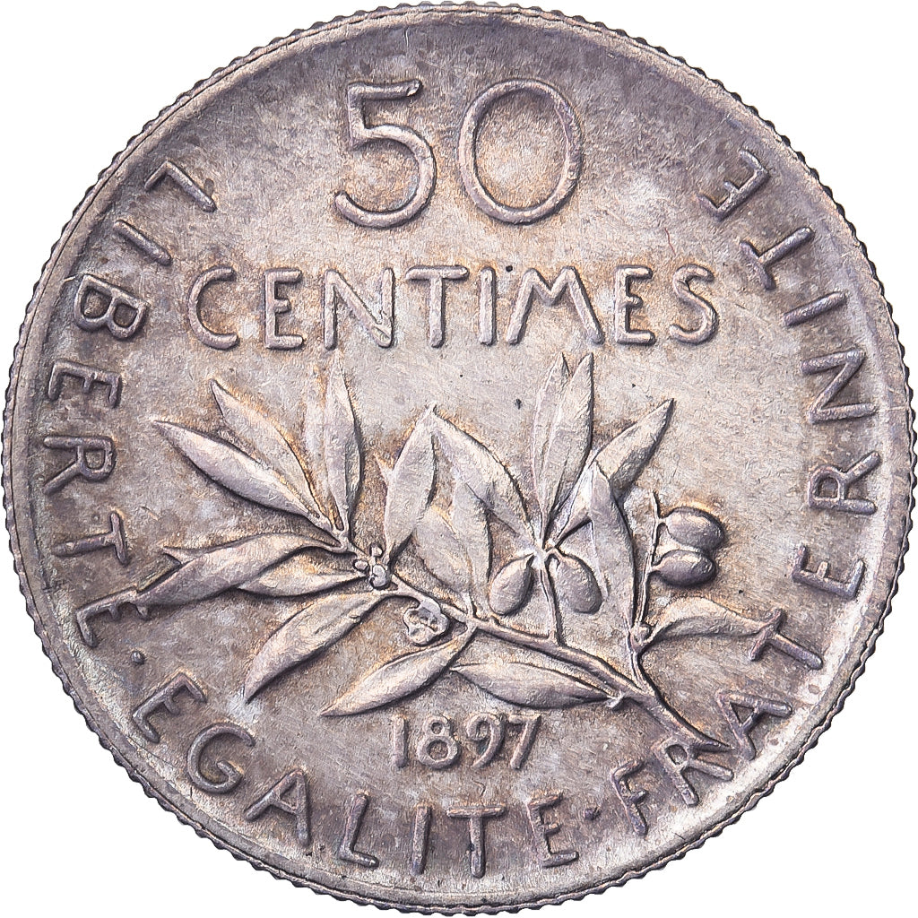 France, 50 Centimes, Semeuse, 1897, Paris, Silver, AU(50-53), Gadoury:420
