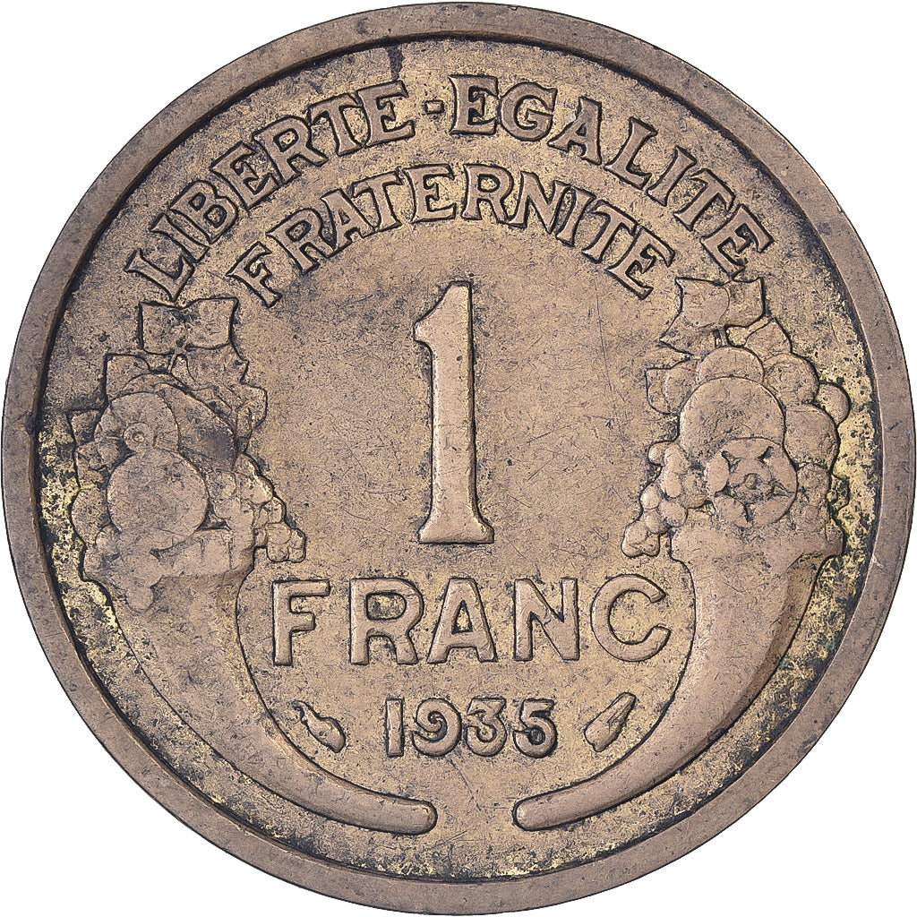 Francia, 1 Franc, Morlon, 1935, Paris, Rame-alluminio, MB+, Gadoury:470
