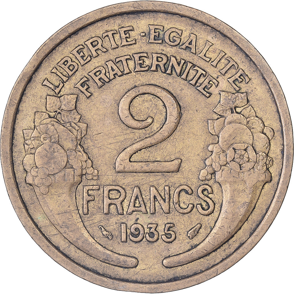 Francia, 2 Francs, Morlon, 1935, Paris, Rame-alluminio, MB+, Gadoury:535