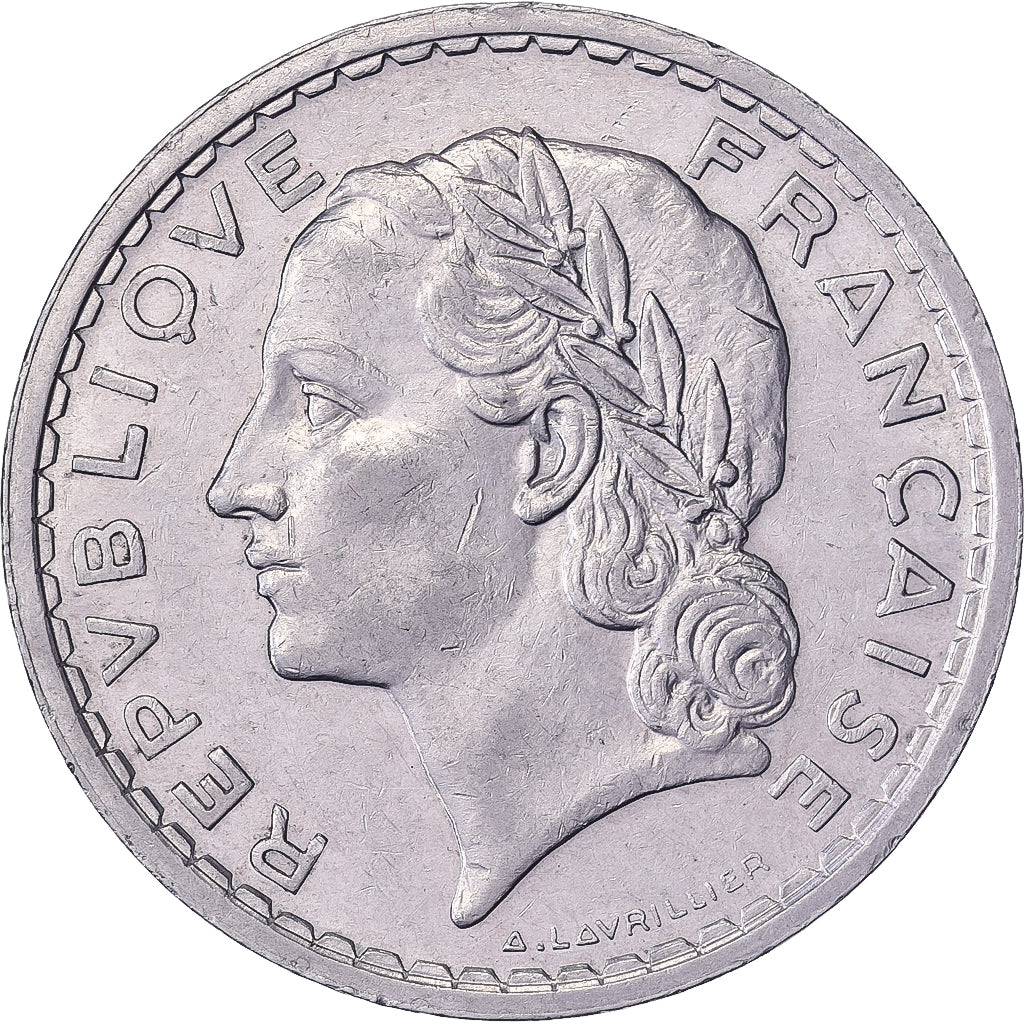 Francja, 5 Francs, Lavrillier, 1937, Paris, Nikiel, AU(55-58), Gadoury:760