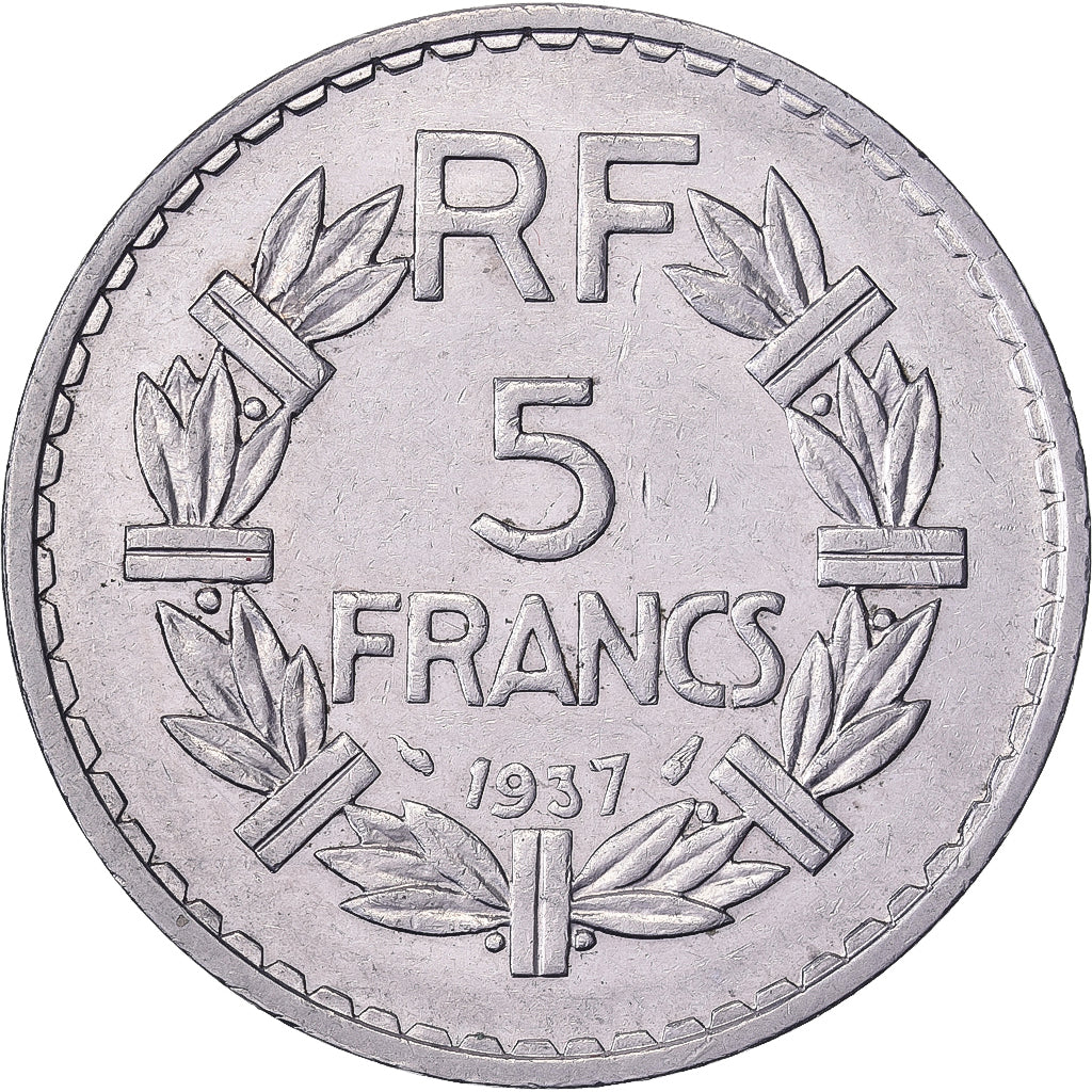 Francja, 5 Francs, Lavrillier, 1937, Paris, Nikiel, AU(55-58), Gadoury:760