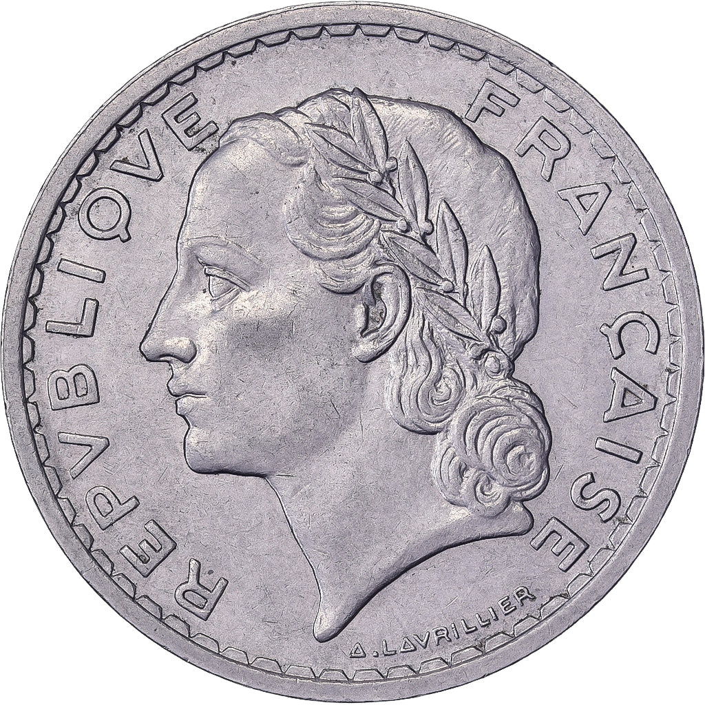 Francja, 5 Francs, Lavrillier, 1938, Paris, Nikiel, AU(55-58), Gadoury:760