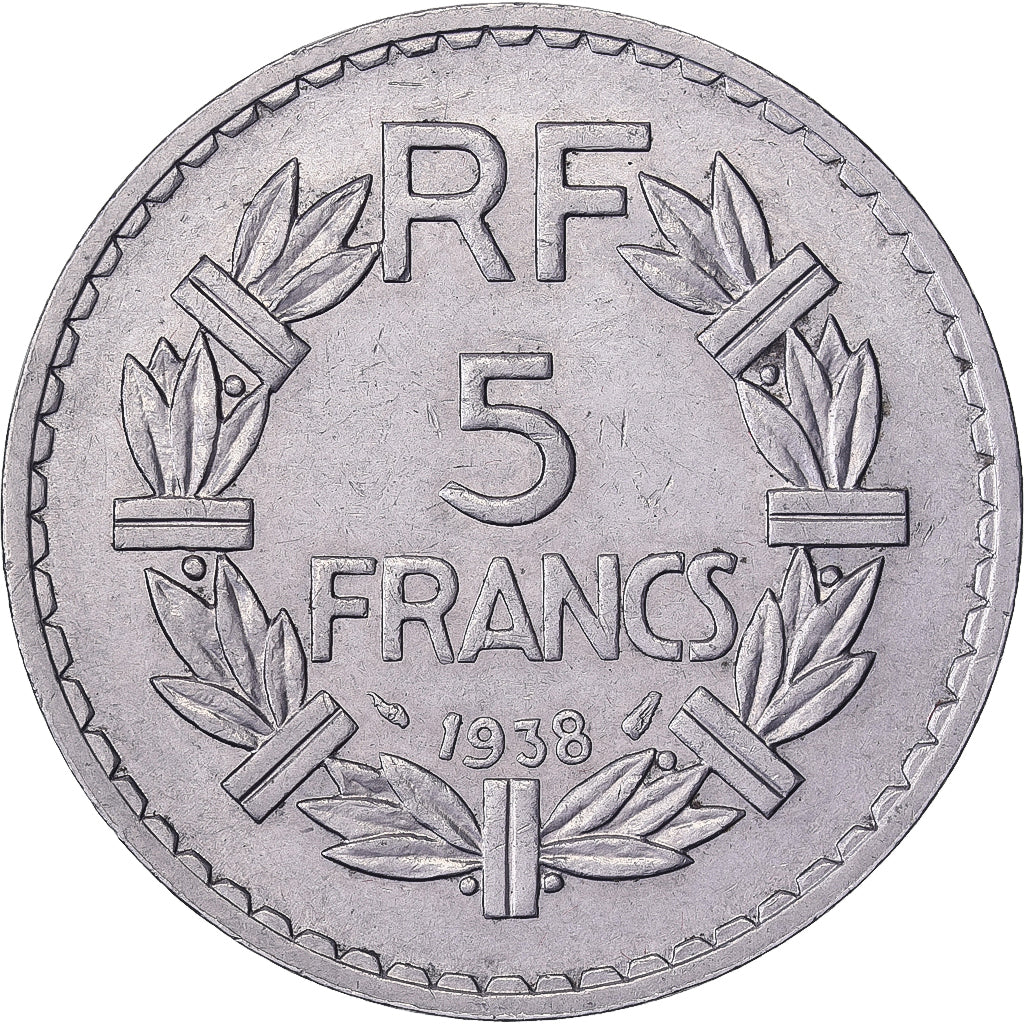 Francja, 5 Francs, Lavrillier, 1938, Paris, Nikiel, AU(55-58), Gadoury:760