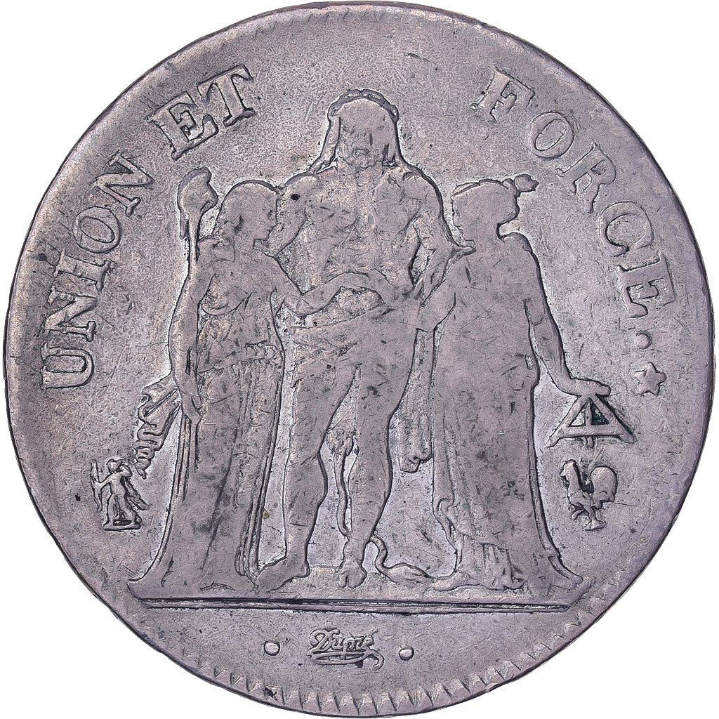 Francia, 5 Francs, Union et Force, AN 11, Paris, Plata, BC+, Gadoury:563a