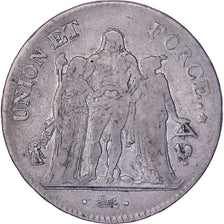 France, 5 Francs, Union et Force, AN 11, Paris, Silver, VF(30-35), Gadoury:563a