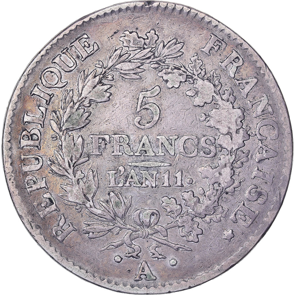Francia, 5 Francs, Union et Force, AN 11, Paris, Plata, BC+, Gadoury:563a
