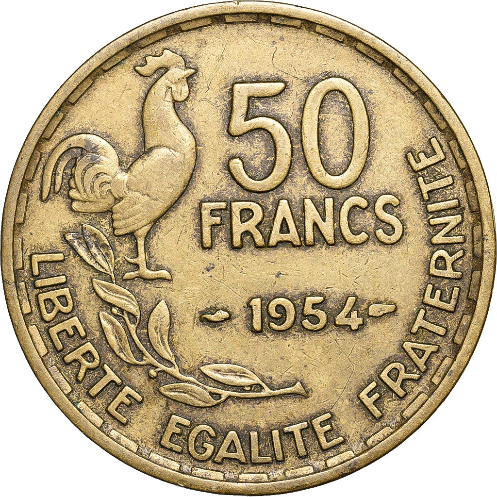 Frankrijk, 50 Francs, Guiraud, 1954, Paris, Cupro-Aluminium, FR, Gadoury:880