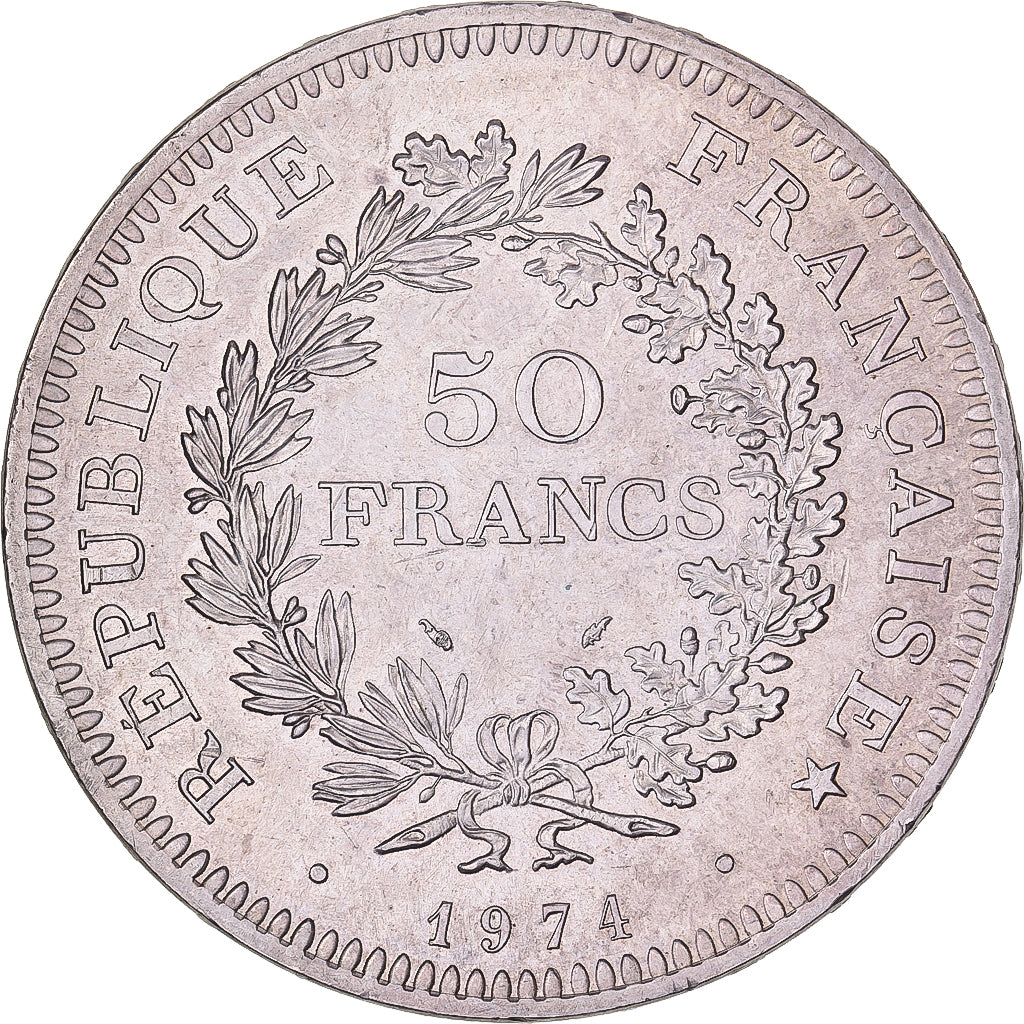 France, 50 Francs, Hercule, 1974, MDP, Obverse of 20 francs, Silver, AU(50-53)