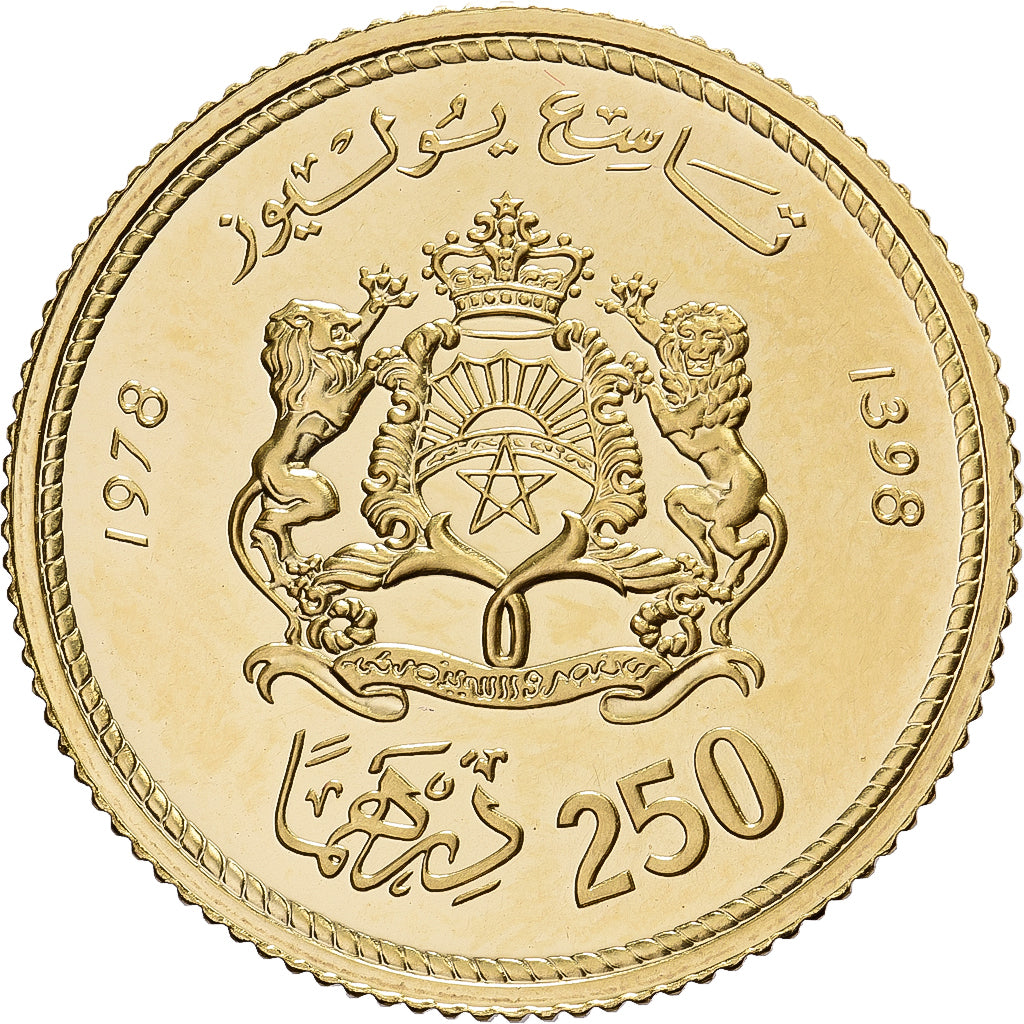 Morocco, Hassan II, 250 Dirhams, 1978/AH1398, Llantrisant, Gold, MS(63)