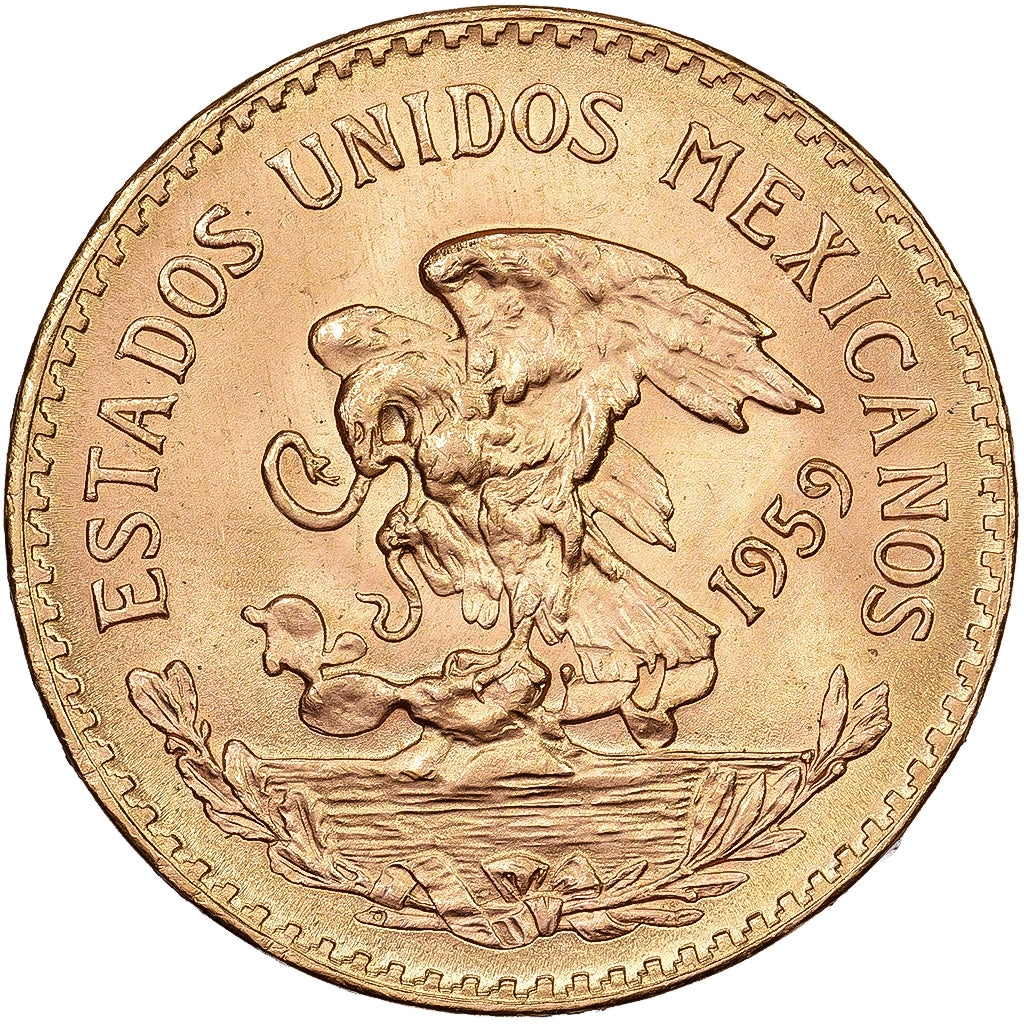 Mexico, 20 Pesos, 1959, Mexico City, BU, restrike, Gold, MS(63), KM:478