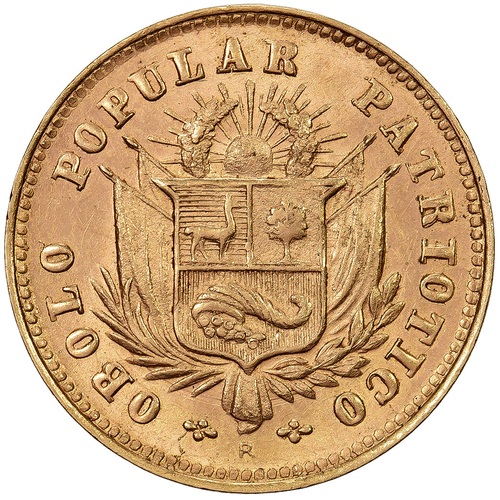 Peru, 5 Soles, 1910, Lima, Gold, AU(55-58), KM:Tn2