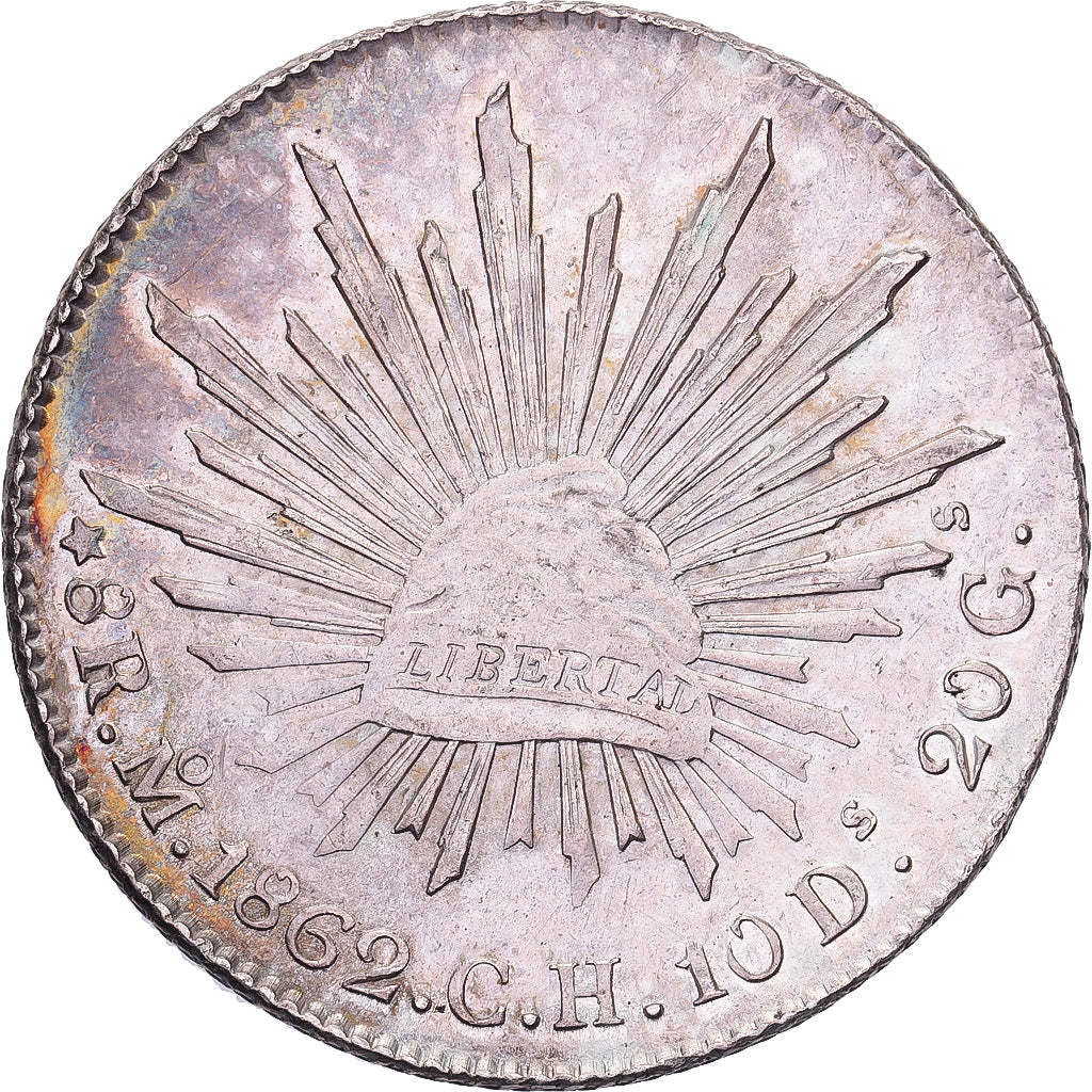 Messico, 8 Reales, 1862, Mexico City, Argento, BB+, KM:377.10