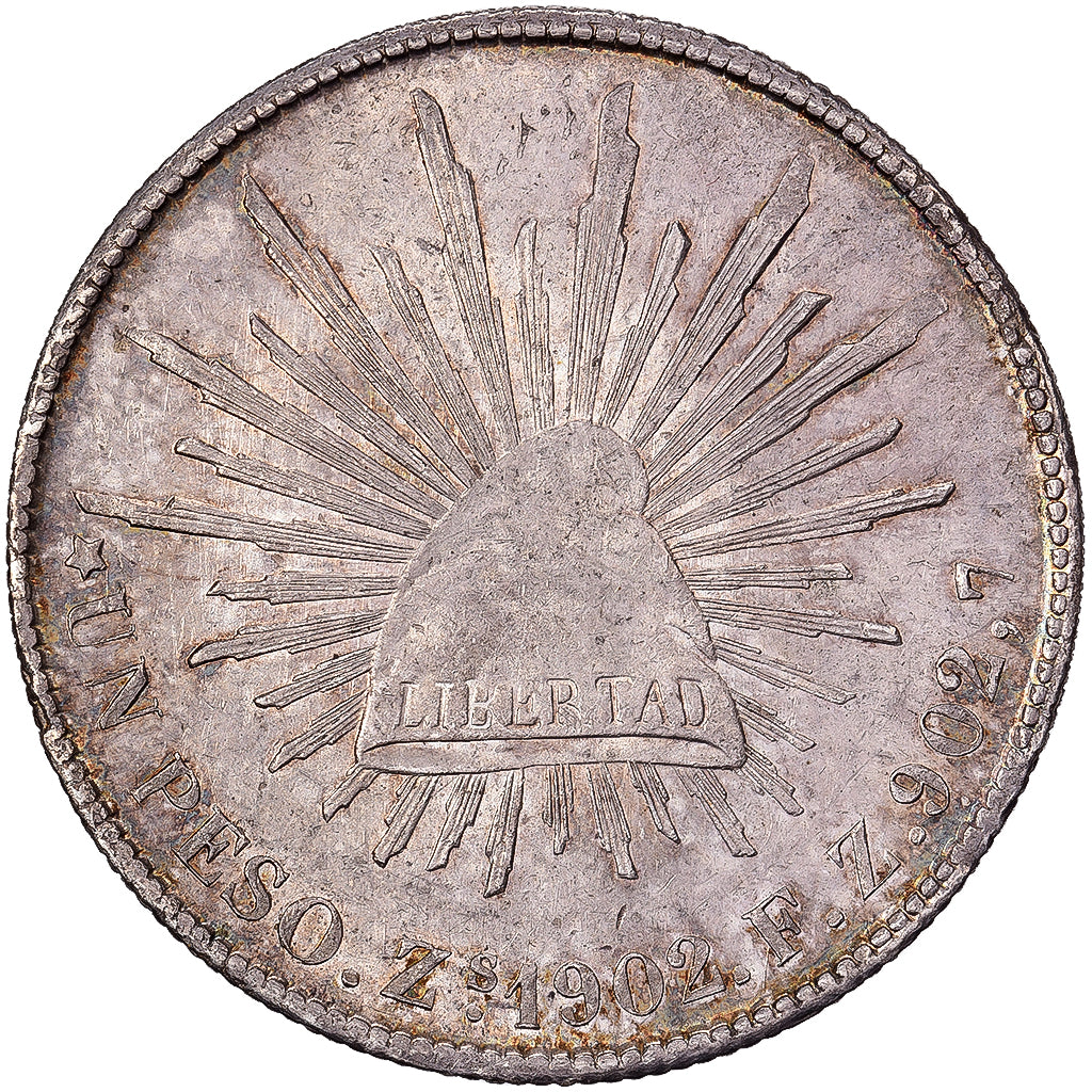 Mexico, 1 Peso, 1902, Zacatecas, Silver, AU(55-58), KM:409.3