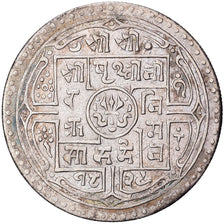 Nepal, Prithvi Bir Bikram, 1 Mohar, 1829 (1907), Silver, AU(55-58), KM:651