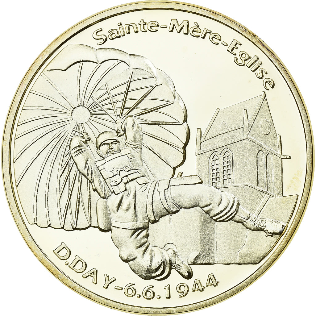 França, medalha, Sainte-Mère-Église, D.Day, Aço, Colorized, MS(63)