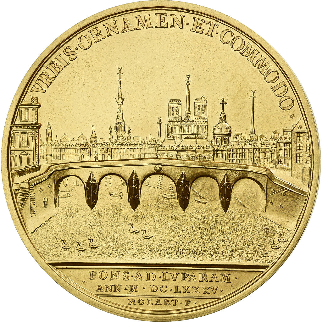 França, medalha, Luís XIV, Le Pont Royal à Paris, Bronze Dourado, Molart