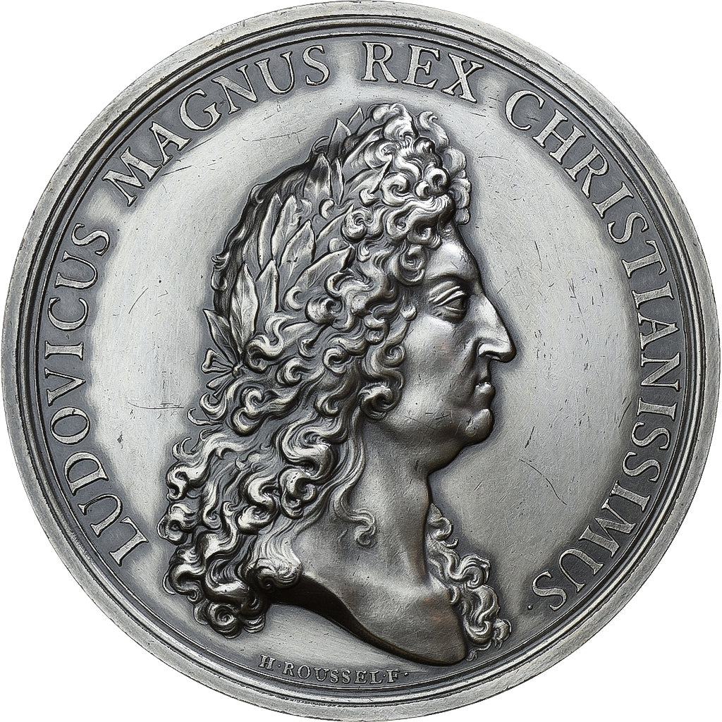 France, Medal, Louis XIV, Naissance du Duc de Berry, Silvered bronze, Roussel