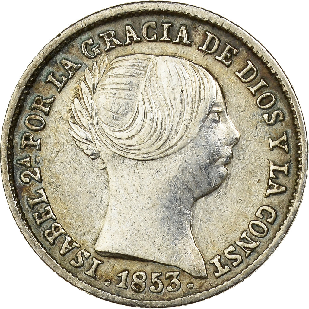 Espanha, Isabel II, 1 Réal, 1853, Seville, Prata, AU(50-53), KM:598.3