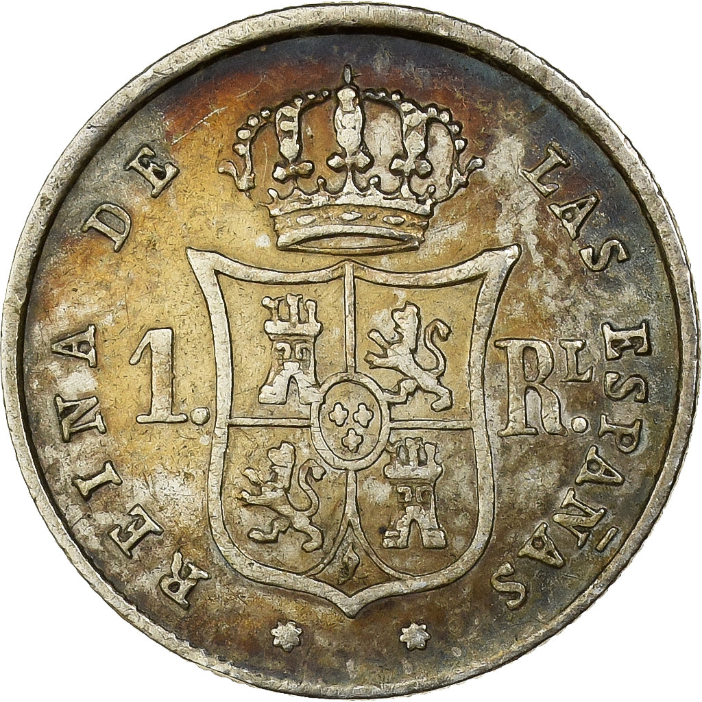 Espanha, Isabel II, 1 Réal, 1853, Seville, Prata, AU(50-53), KM:598.3