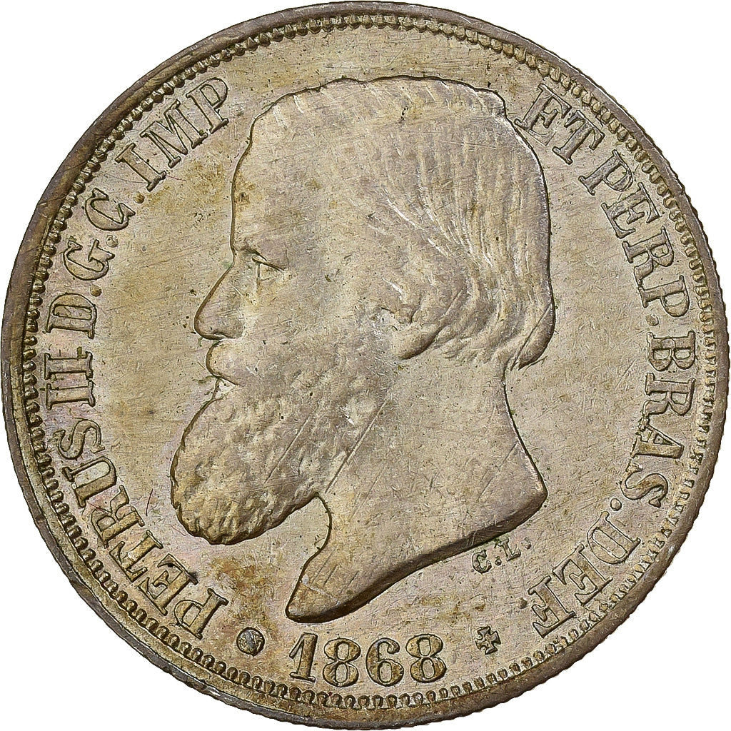 Brazylia, Pedro II, 200 Reis, 1868, Rio de Janeiro, Srebro, AU(50-53), KM:471
