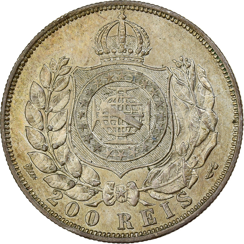 Brazylia, Pedro II, 200 Reis, 1868, Rio de Janeiro, Srebro, AU(50-53), KM:471