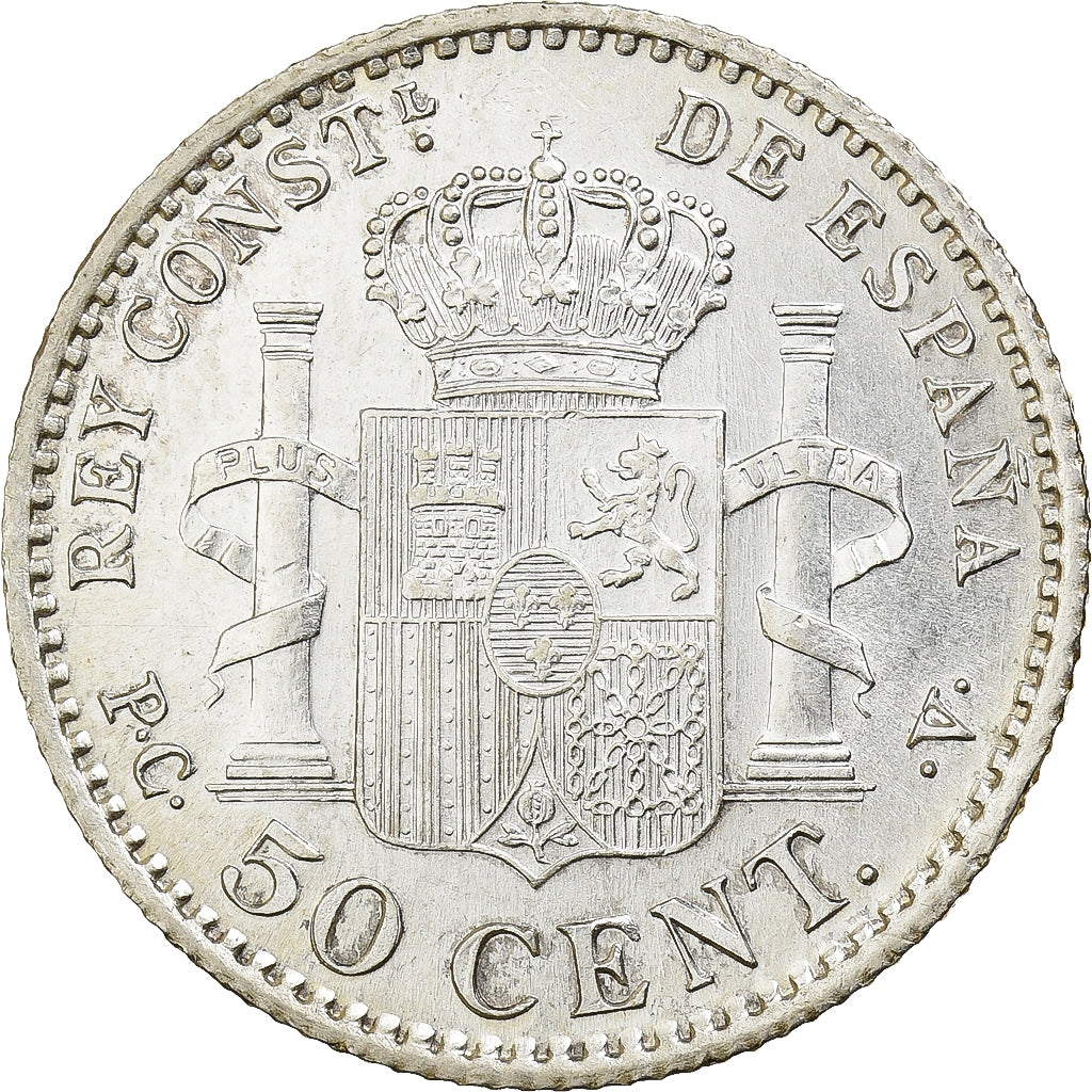 Espanha, Alfonso XIII, 50 Centimos, 1910, Madrid, Prata, MS(63), KM:723