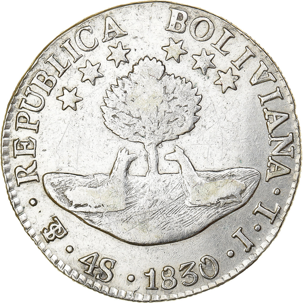 Bolívia, 4 Soles, 1830, Potosi, Prata, VF(30-35), KM:96a.2