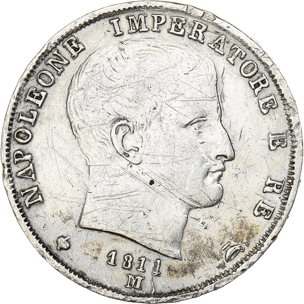 Kingdom of Italy, Napoleon I, 1 Lira, 1811, Milan, Plata, BC+, Gadoury:IT24
