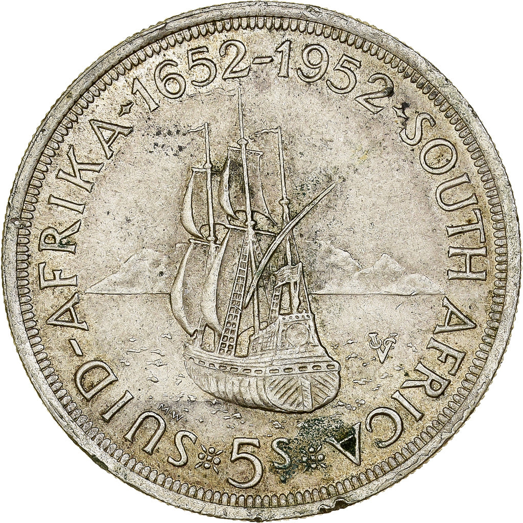 Sudáfrica, George VI, 5 Shillings, 1952, Pretoria, Plata, BC+, KM:41