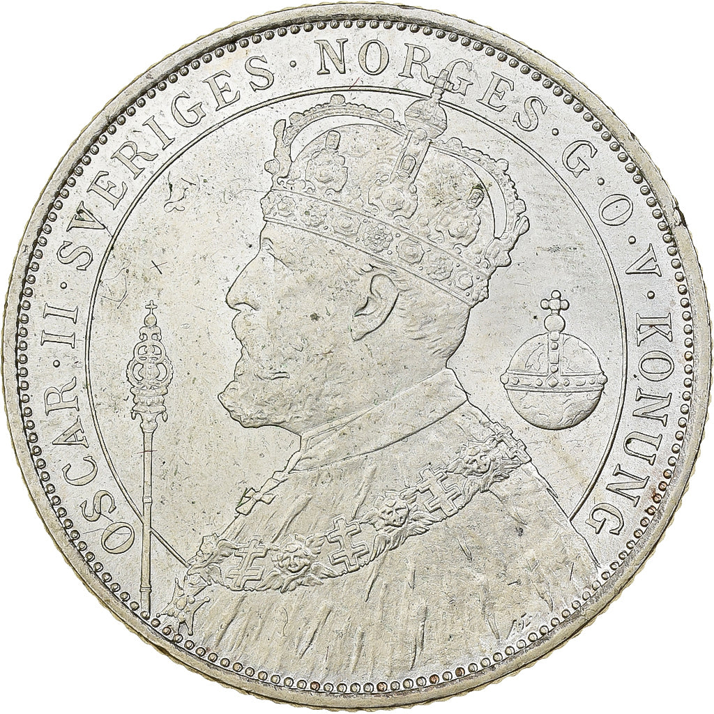 Svezia, Oscar II, 2 Kronor, Silver Jubilee, 1897, Kungsholmen, Argento, SPL-